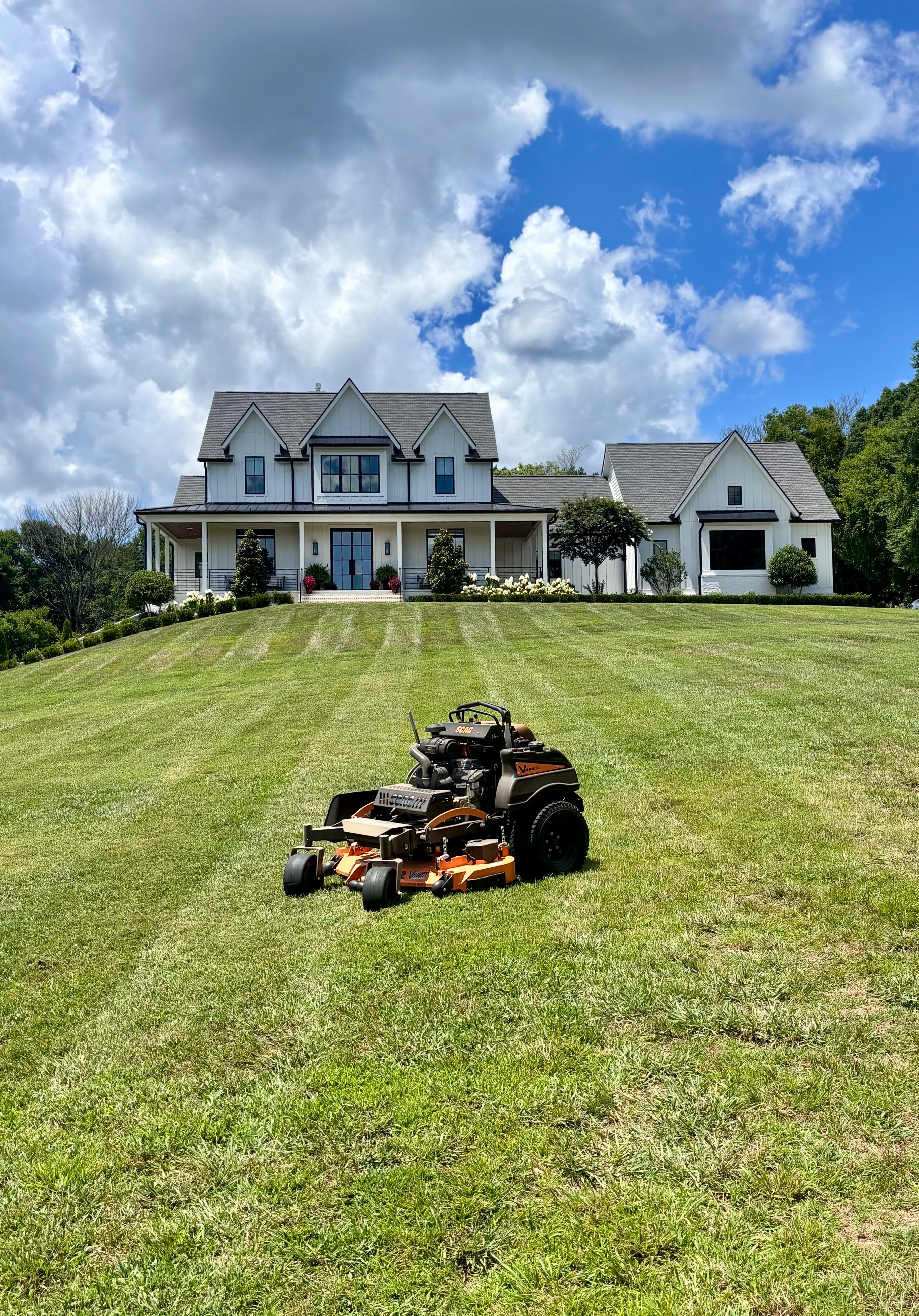 Modern home with perfectly maintained lawn